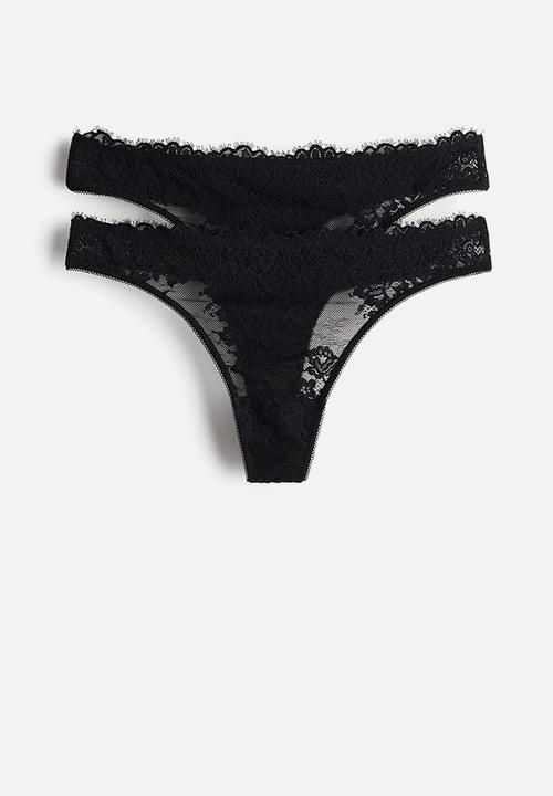 H&M - 2-Pack lace thong briefs - black