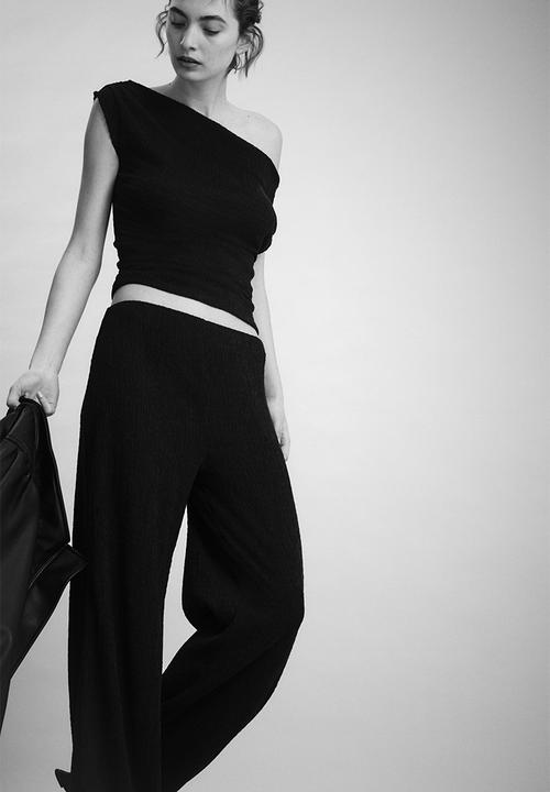 H&M - Crinkled pull-on trousers - dark brown
