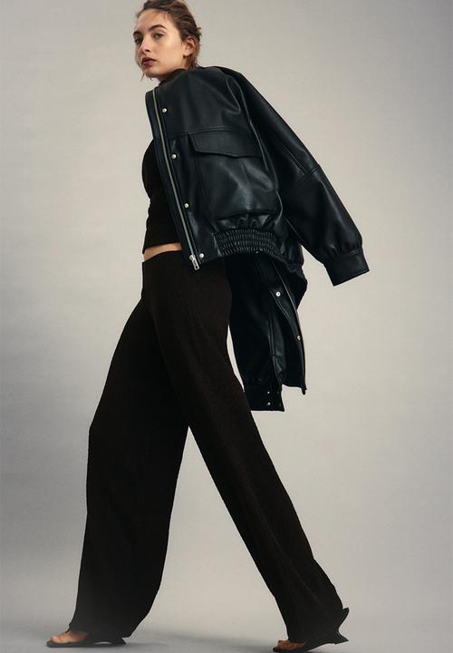 H&M - Crinkled pull-on trousers - dark brown