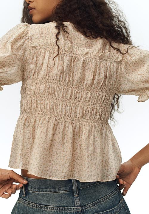 H&M - Smocked blouse - light beige