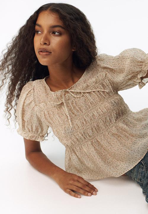 H&M - Smocked blouse - light beige