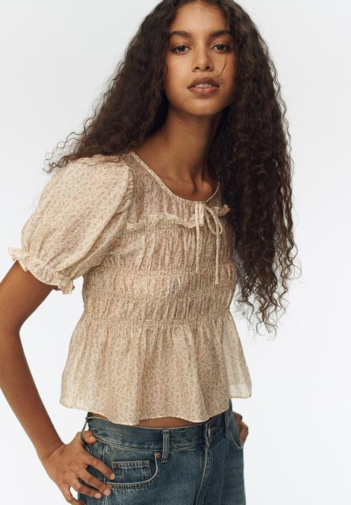 H&M - Smocked blouse - light beige