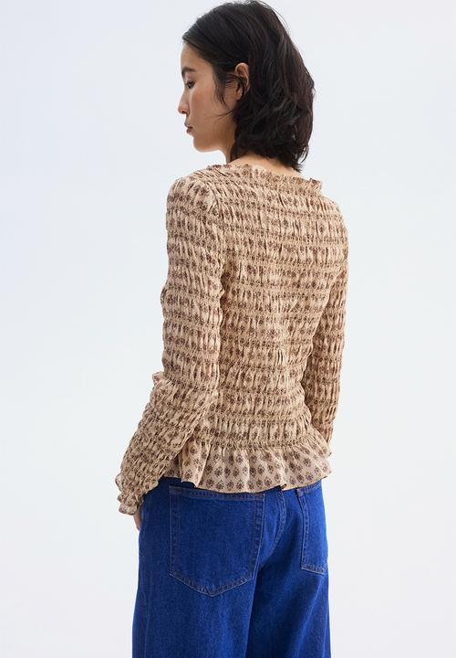 H&M - Smocked top - beige/floral