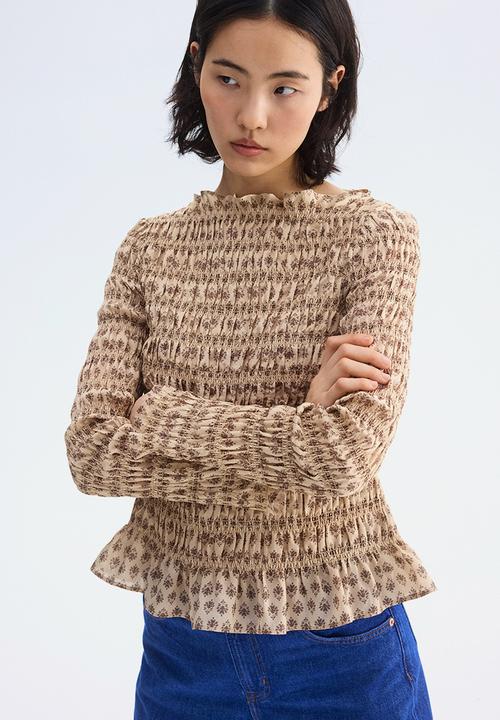 H&M - Smocked top - beige/floral