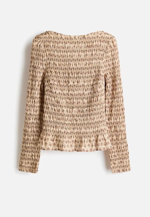 H&M - Smocked top - beige/floral