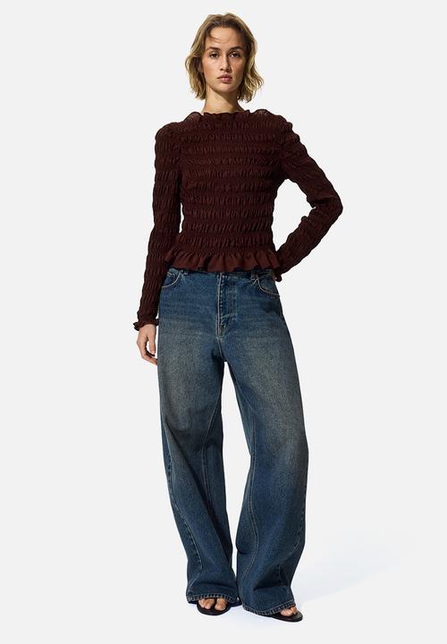 H&M - Smocked top - rust brown