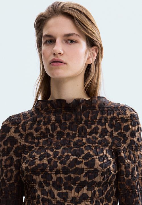 H&M - Smocked top - beige/leopard print