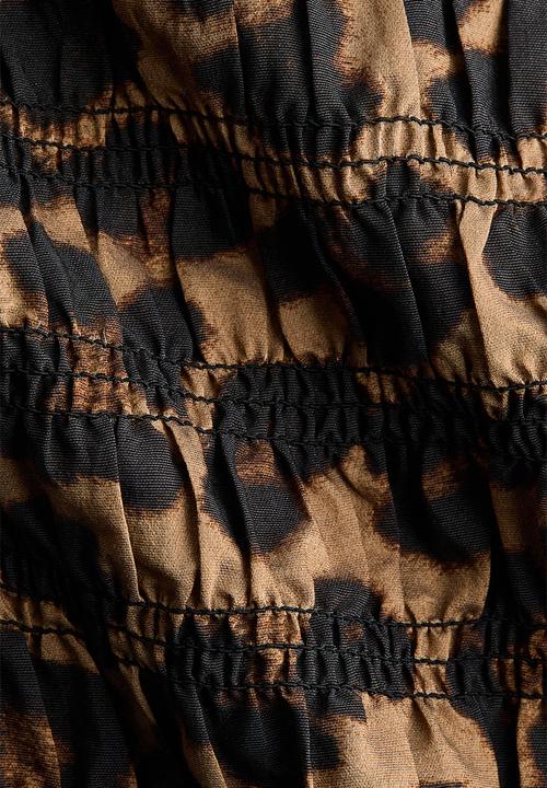 H&M - Smocked top - beige/leopard print