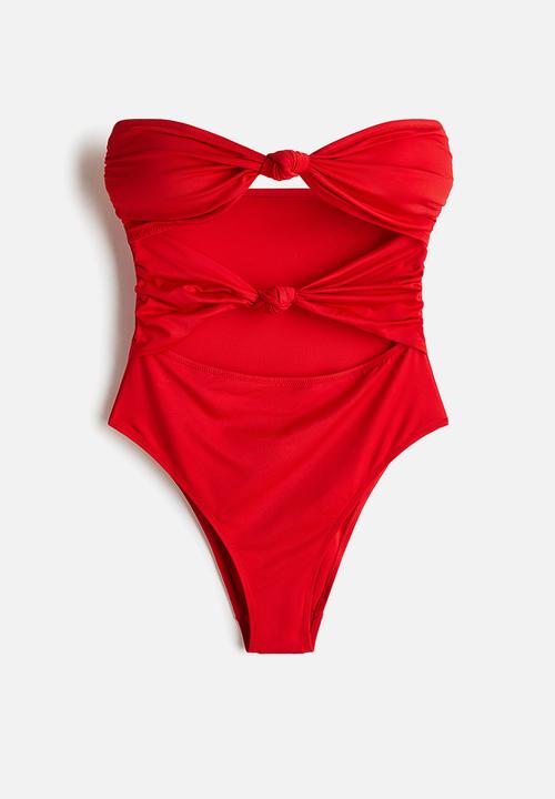 H&M - Padded-cup bandeau swimsuit - red