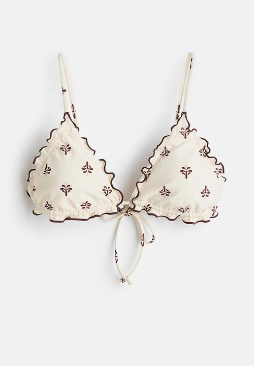 H&M - Padded triangle bikini top - cream/floral