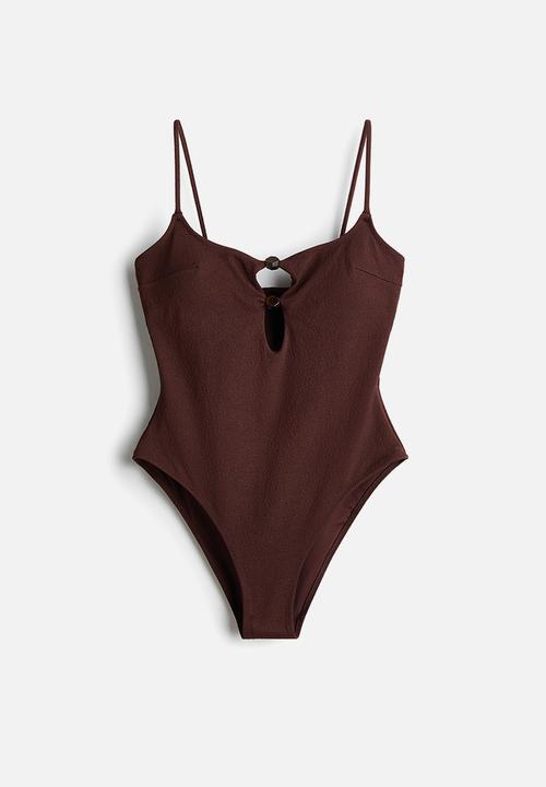 H&M - Padded-cup high leg swimsuit - dark brown