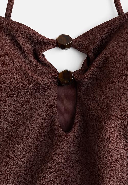 H&M - Padded-cup high leg swimsuit - dark brown
