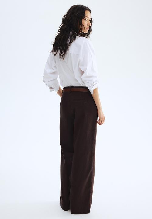 H&M - Wide belted twill trousers - dark brown