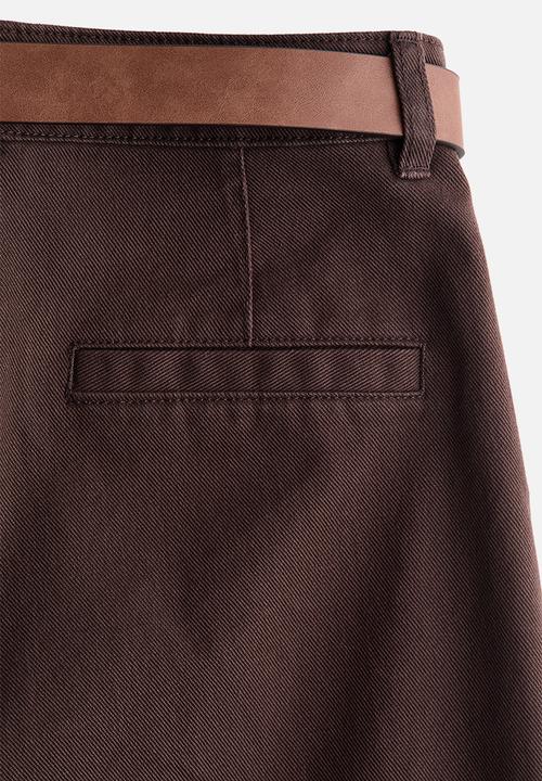 H&M - Wide belted twill trousers - dark brown