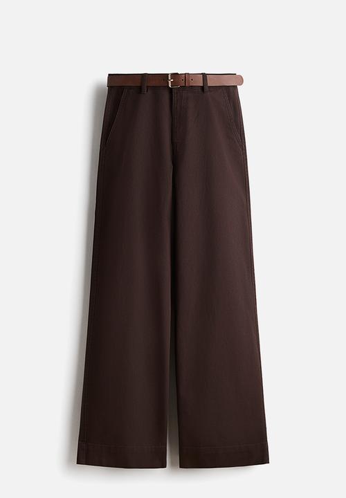 H&M - Wide belted twill trousers - dark brown