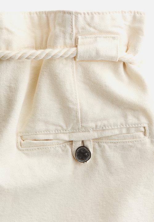 H&M - Rope-belt paper bag trousers - cream