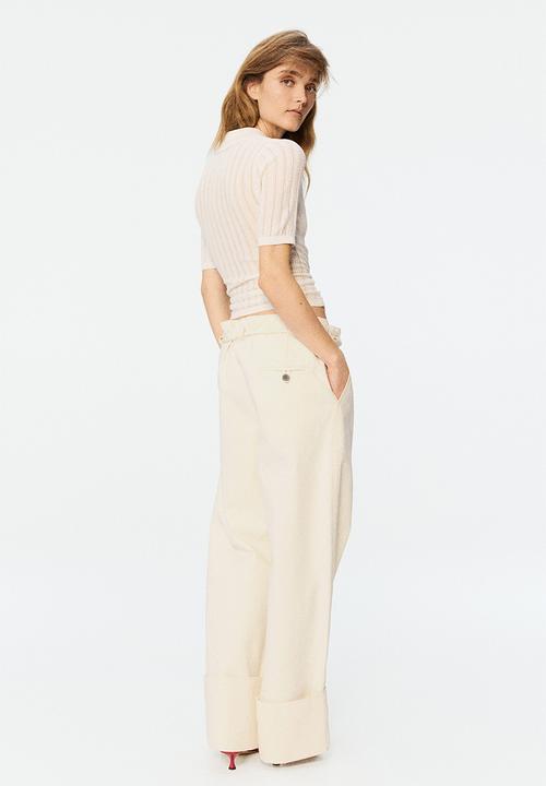H&M - Rope-belt paper bag trousers - cream