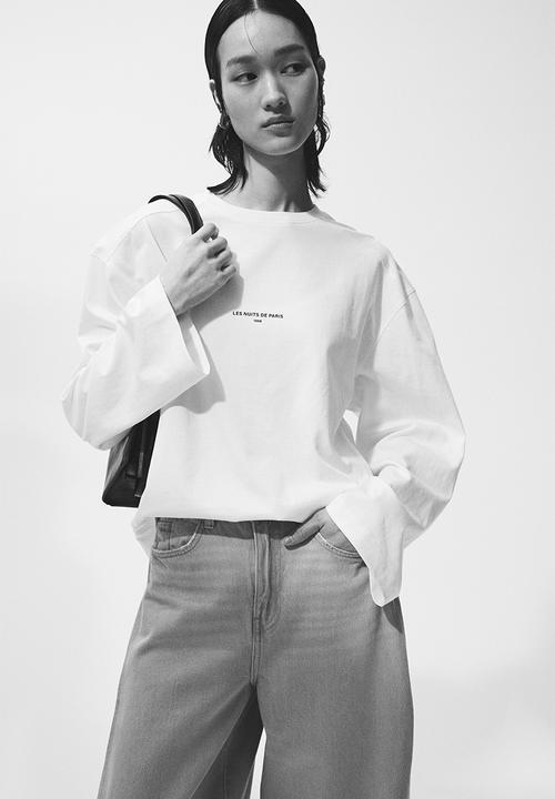 H&M - Oversized jersey top - white/les nuits
