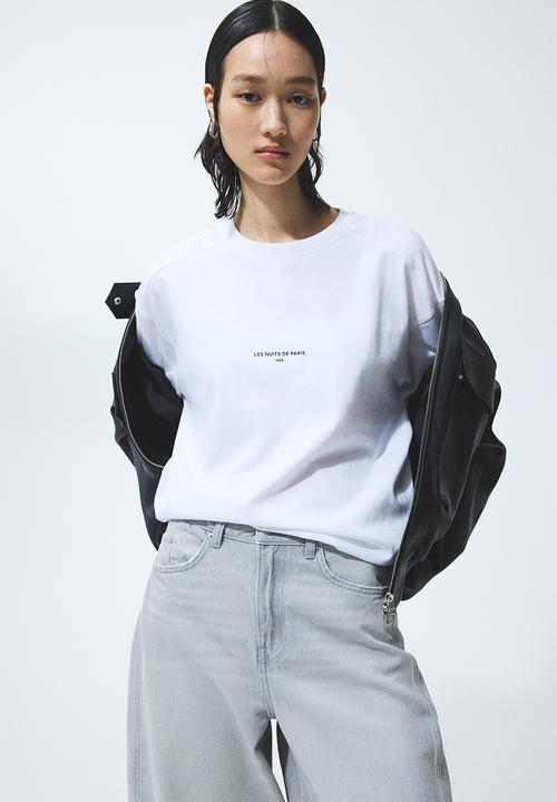 H&M - Oversized jersey top - white/les nuits