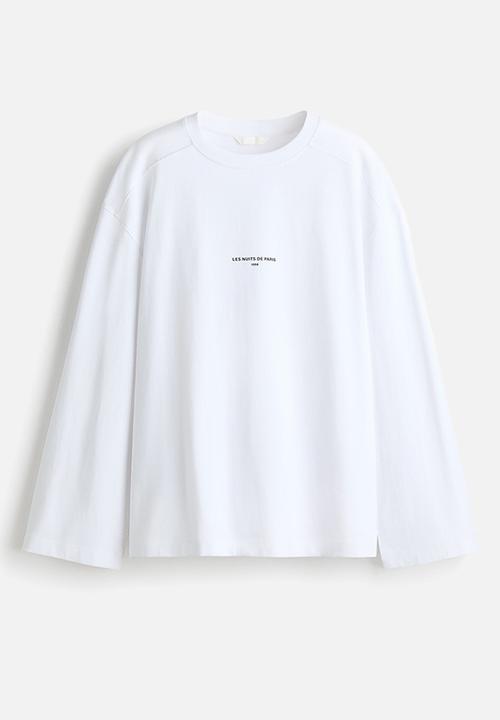H&M - Oversized jersey top - white/les nuits