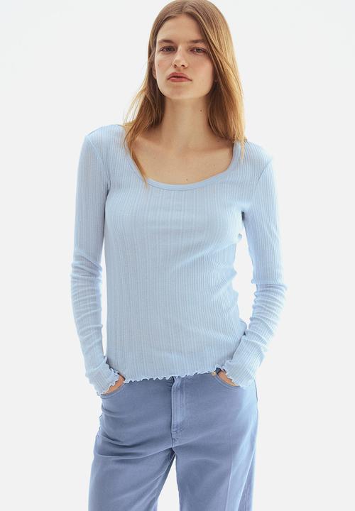 H&M - Pointelle jersey top - light blue