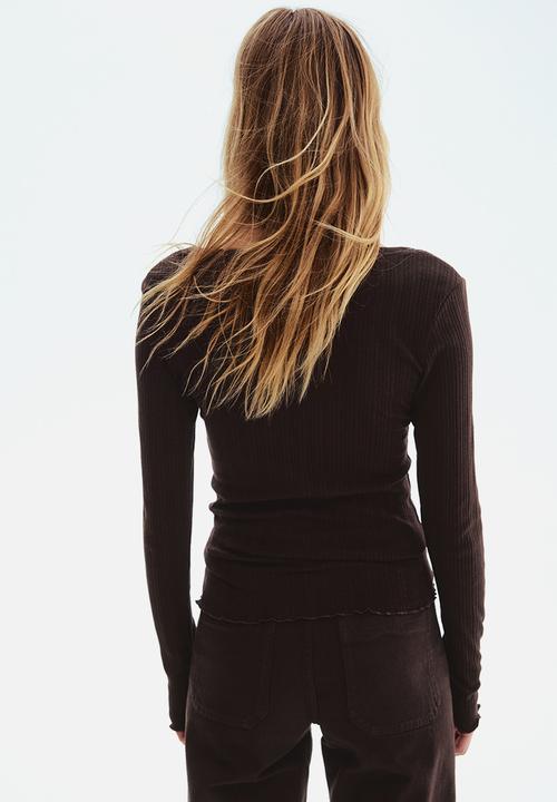 H&M - Pointelle jersey top - dark brown