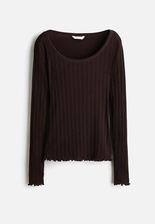 H&M - Pointelle jersey top - dark brown