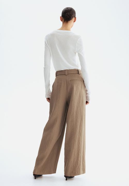 H&M - Wide belted trousers - dark mole