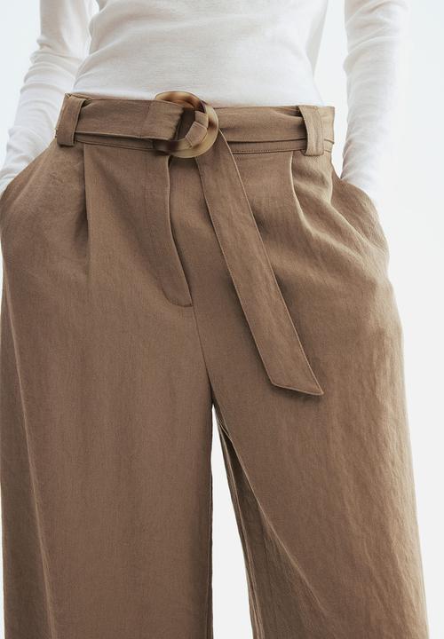 H&M - Wide belted trousers - dark mole