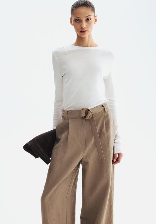 H&M - Wide belted trousers - dark mole