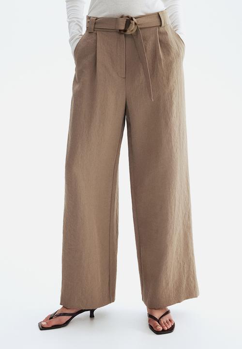 H&M - Wide belted trousers - dark mole