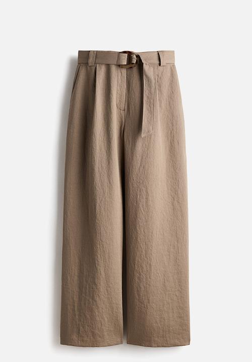 H&M - Wide belted trousers - dark mole