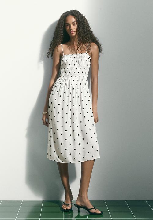 H&M - Smocked strappy dress - white/polka dot