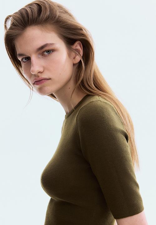 H&M - Rib-knit t-shirt - dark khaki green