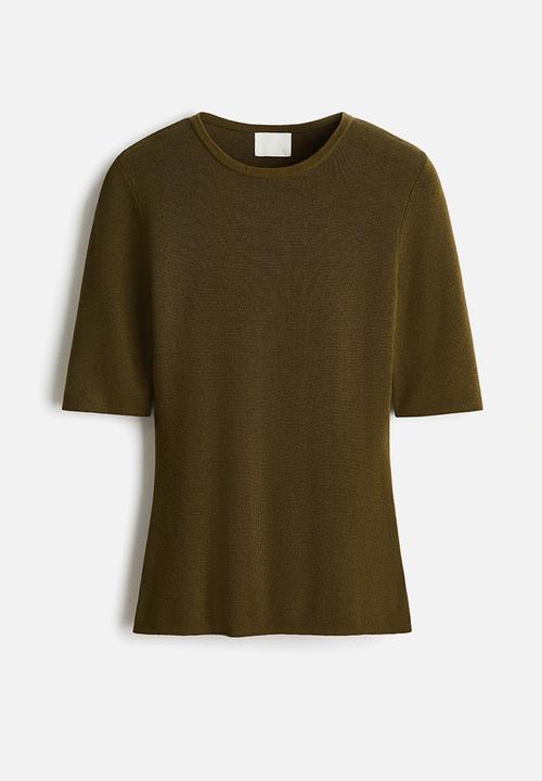 H&M - Rib-knit t-shirt - dark khaki green