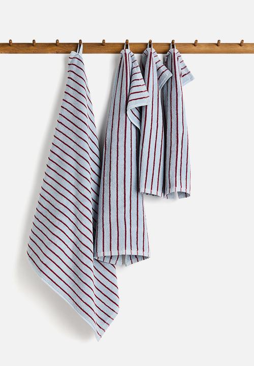 H&M - Striped bath towel  - light blue/dark red striped