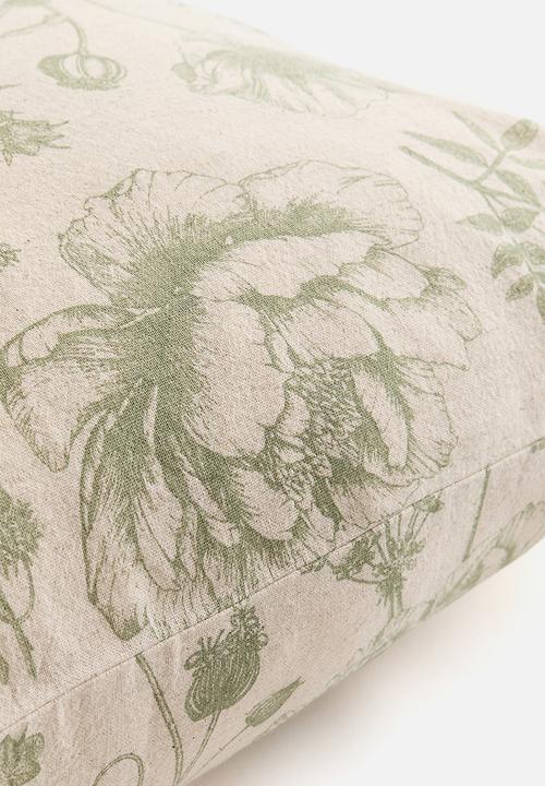 H&M - Linen-blend cushion cover - light beige/floral