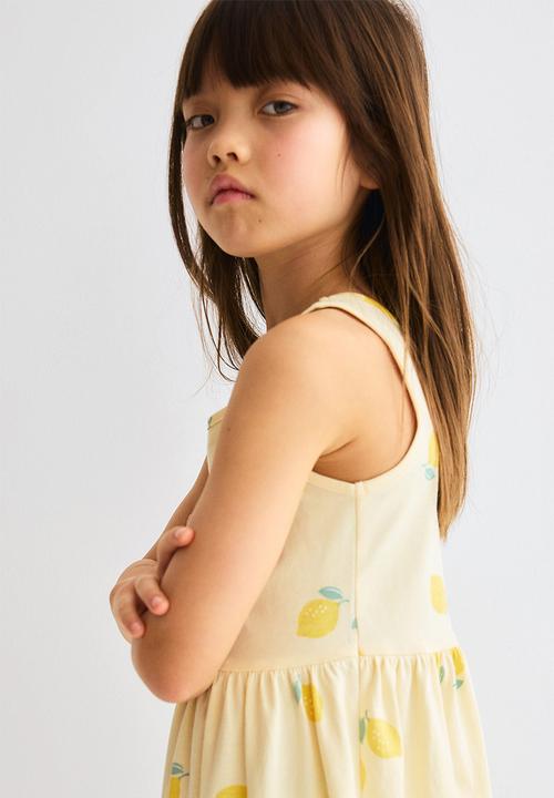 H&M - Patterned cotton dress - light yellow/lemons