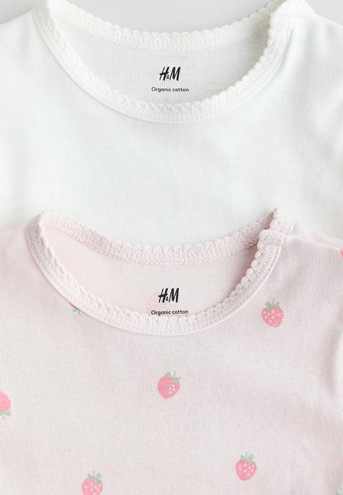 H&M - 2-pack short-sleeved bodysuits - light pink/strawberries