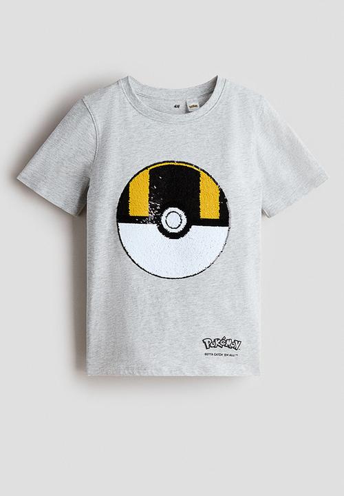 H&M - Reversible sequin t-shirt - light grey marl/pok?mon