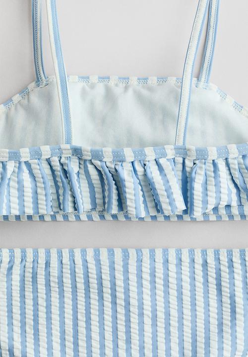 H&M - Frill-trimmed bikini - light blue/striped