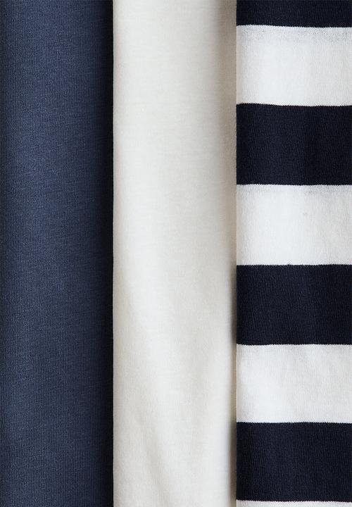 H&M - 3-pack cotton t-shirts - navy blue/striped