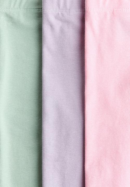 H&M - 3-pack cotton jersey leggings - light green/purple/pink