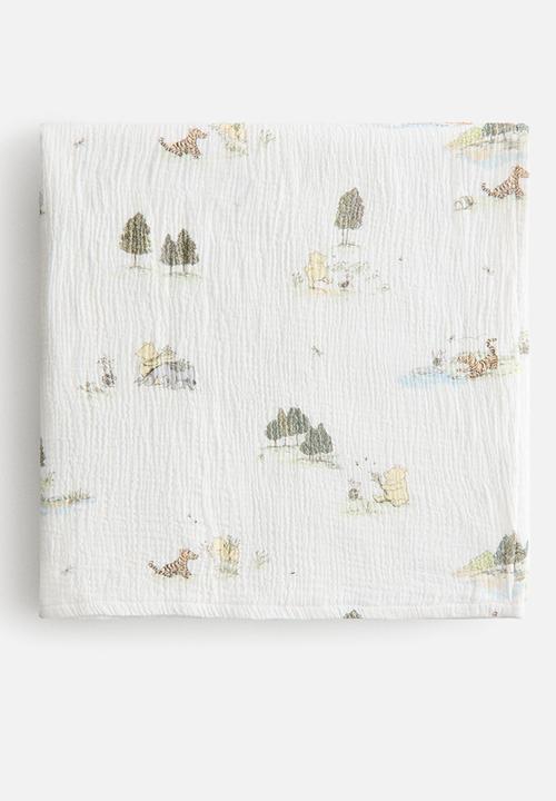 H&M - Patterned muslin blanket - light green/winnie the pooh