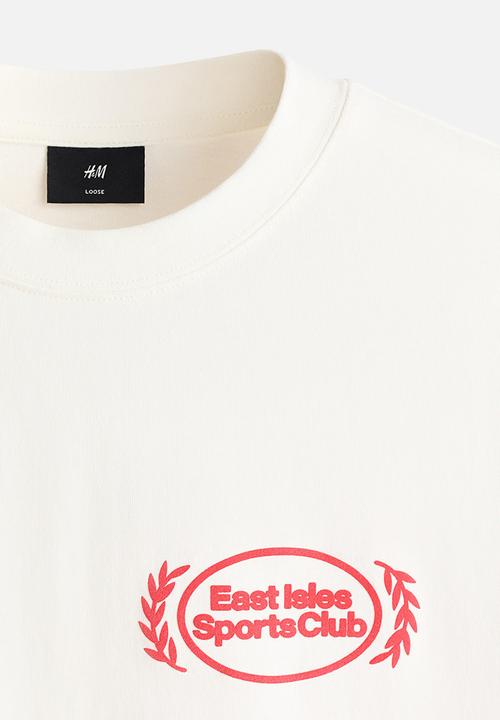 H&M - Loose fit printed long-sleeved top - white/sports club