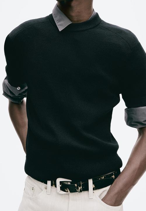 H&M - H&M Atelier: Slim fit knitted wool-blend t-shirt - navy blue