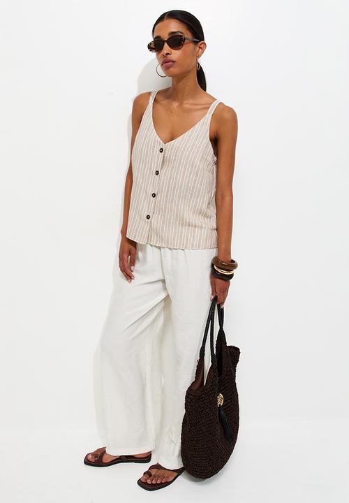 New Look - Stripe alison btn cami - cream
