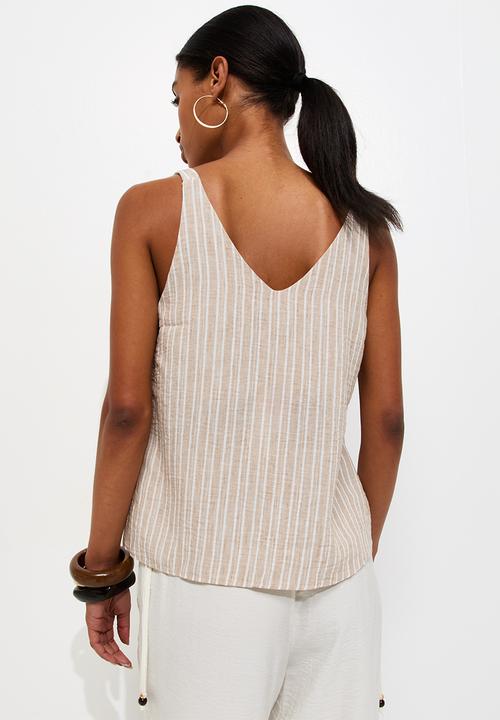 New Look - Stripe alison btn cami - cream