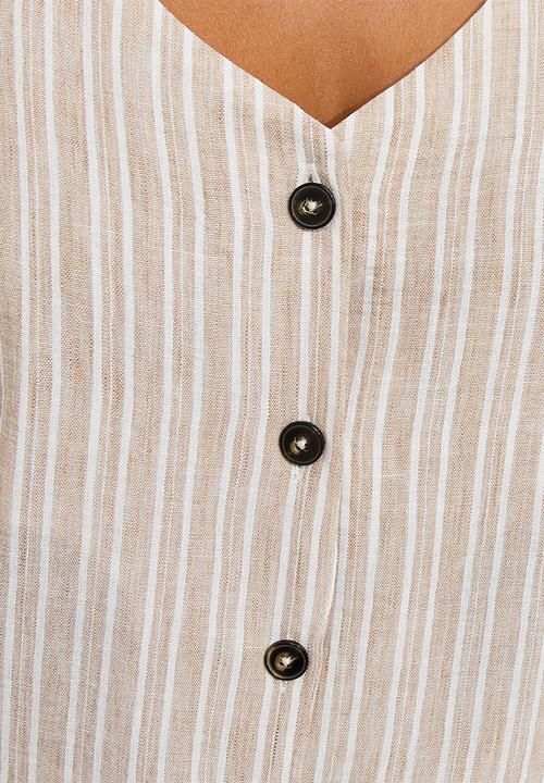New Look - Stripe alison btn cami - cream