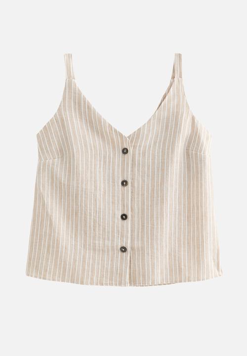 New Look - Stripe alison btn cami - cream